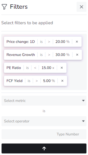 Horizon stock screener filtering the market by financial criteria